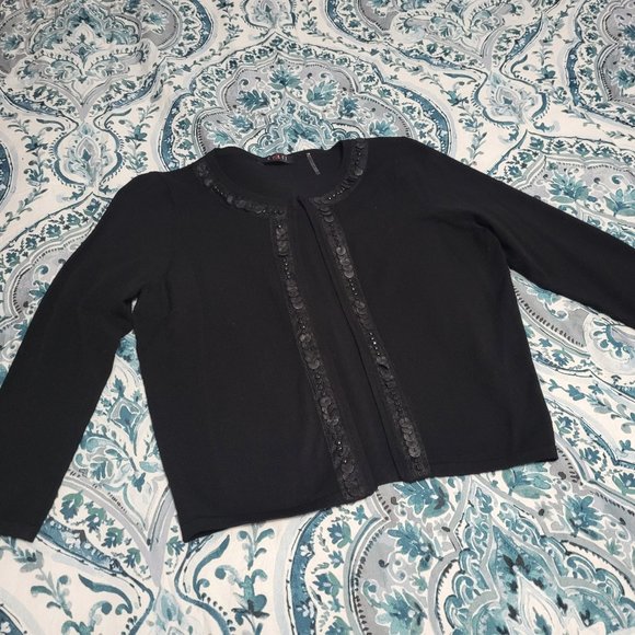 Black 3/4 Sleeve Stretchy Bling Open Front Cardigan Size Small EUC - Picture 3 of 9